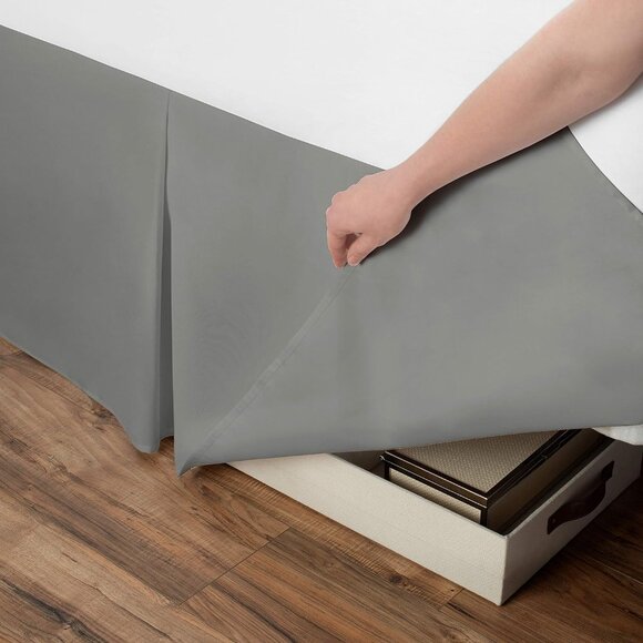 Spacemaker Extra-Long 21" Drop Length Bed Skirt, Queen, Silver - Picture 3 of 4